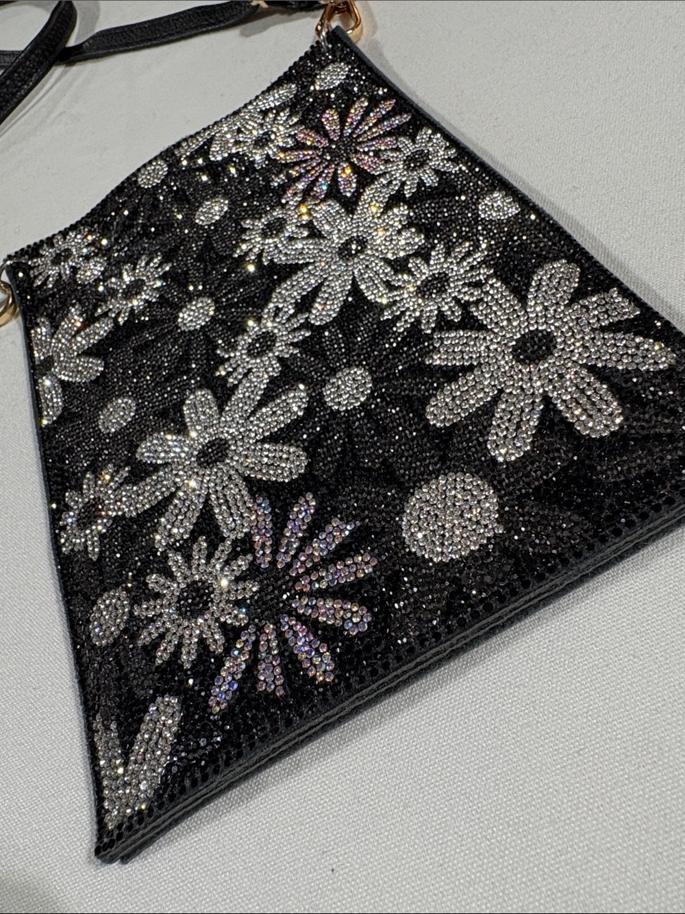 Black Floral Crystal Crossbody Leather Pouch 5” x 7”  New! - Picture 12 of 12